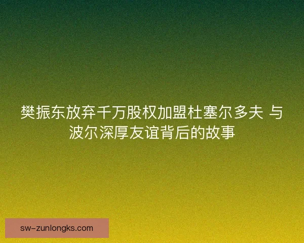 樊振东放弃千万股权加盟杜塞尔多夫 与波尔深厚友谊背后的故事